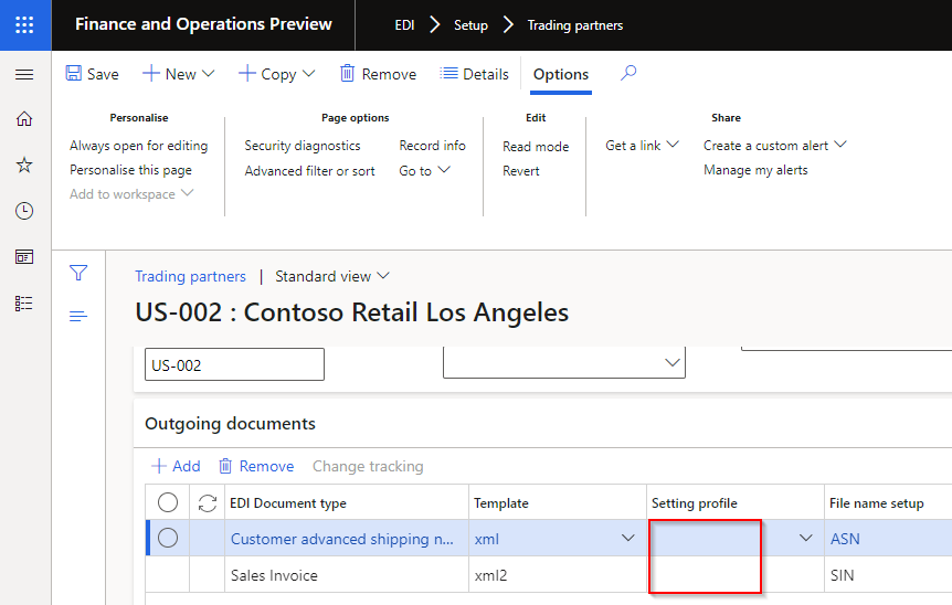 Trading partner Setting profile