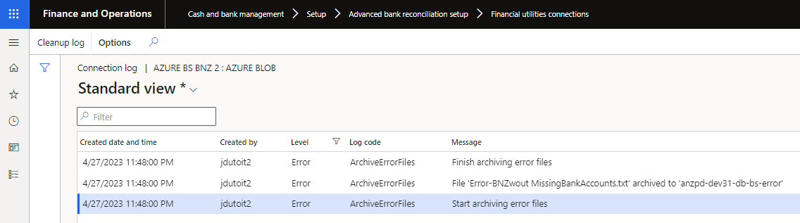 Connection log